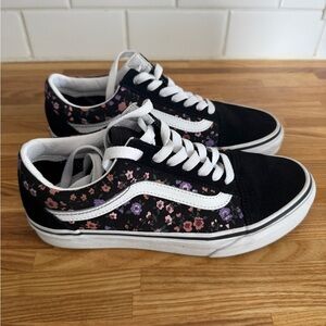 Vans Black Floral Low Top Sneakers with White Stripe